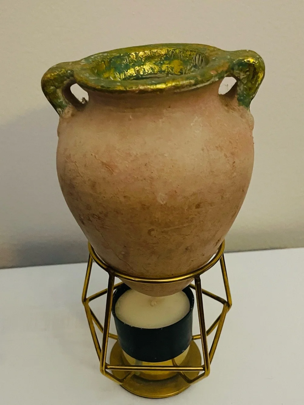Vintage-early/mid century-Italian oil/insense warmer jar-heavy terracotta-stand